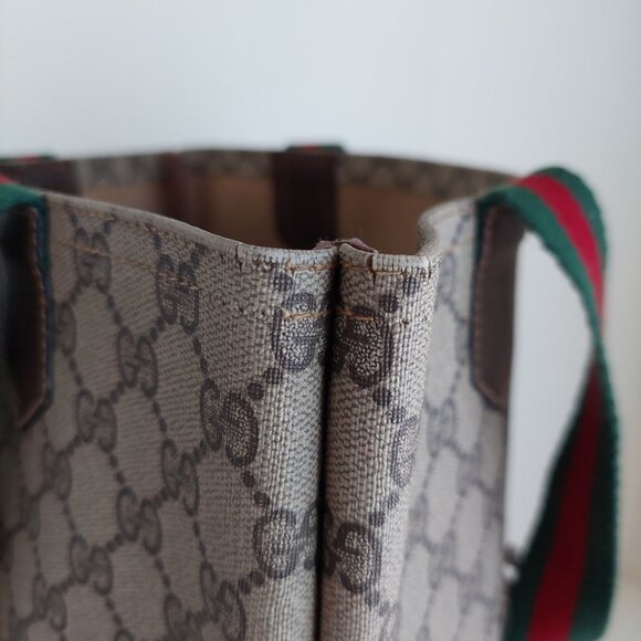 Gucci Web Tan Monogram Canvas Sherry Line GG Tote Bag - Picture 14 of 16